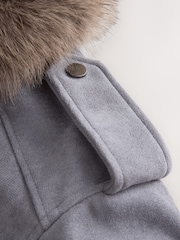 Charcoal Grey Faux Suede Faux Fur Detatchable Collar Bomber Jacket - Image 6 of 7