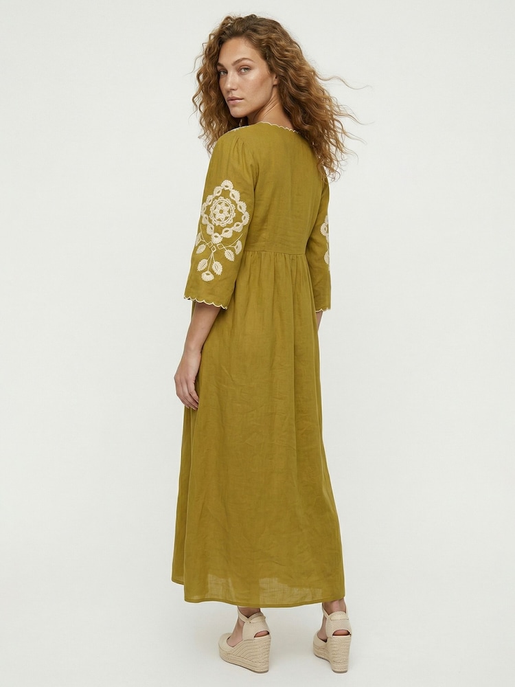 Raffya Green Arianna V-Neck Embroidered Maxi Dress In Chartreuse - Image 2 of 5