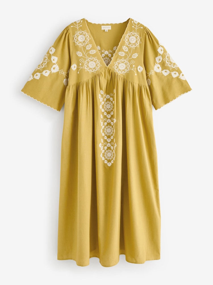 Raffya Green Arianna V-Neck Embroidered Maxi Dress In Chartreuse - Image 5 of 5