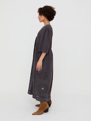 Raffya Grey Ibiza Smock Embroidered Midi Dress - Image 2 of 4
