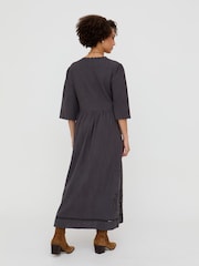 Raffya Grey Ibiza Smock Embroidered Midi Dress - Image 3 of 4