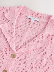 Light Pink Crochet Short Sleeve Collared Shirt - Image 5 of 6
