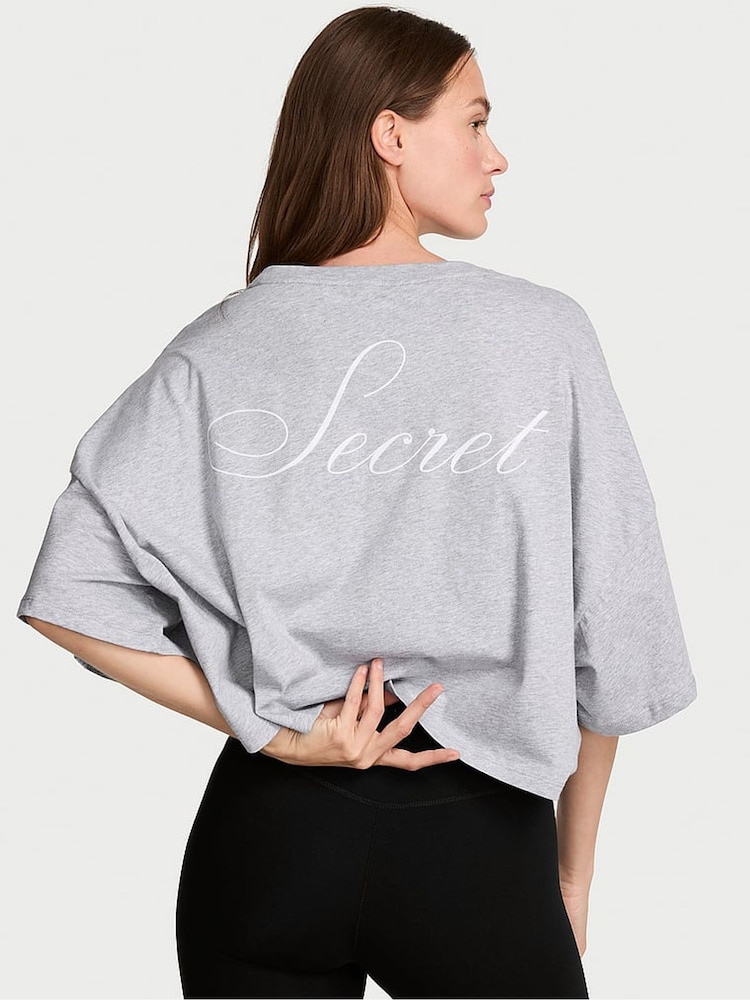 Victoria's Secret Heather Grey Logo Cotton Oversized Cropped Top - Image 2 of 2 Victoria's Secret Heather Grey Logo Cotton Oversized Cropped Top - Image 2 of 2