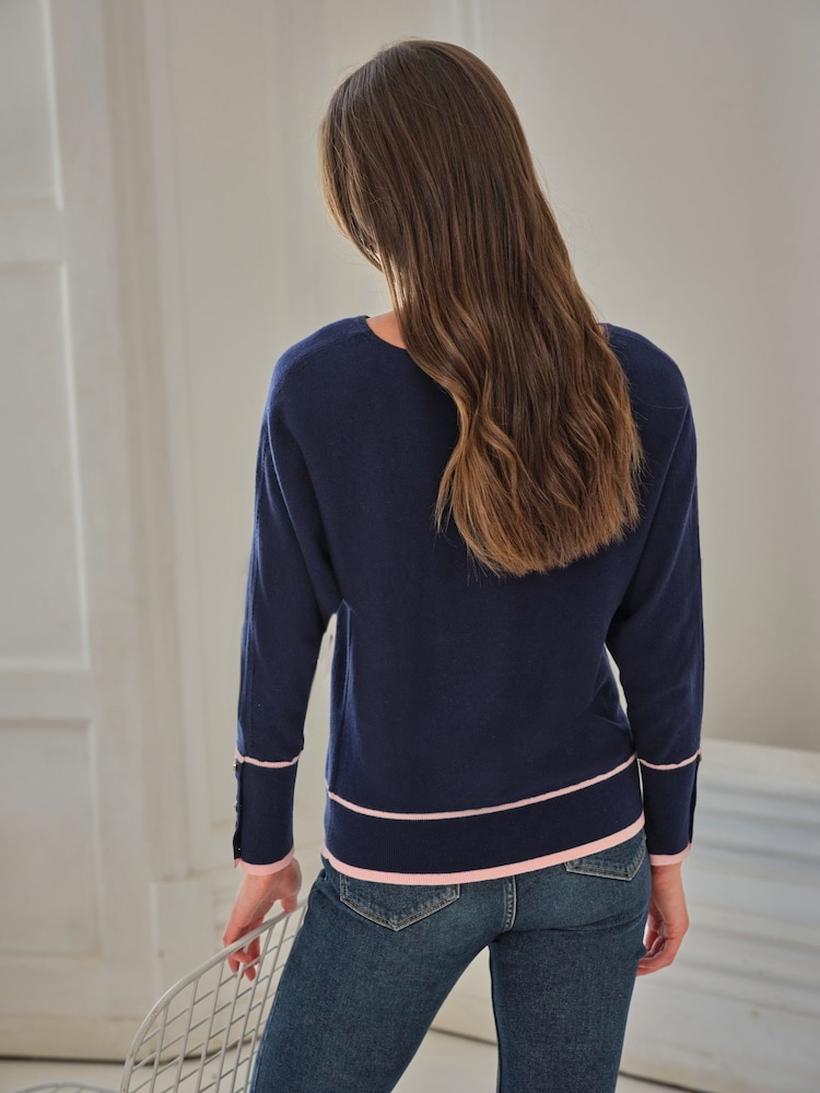 Pure Collection Tipped Dolman Button Blue Jumper - Image 2 of 3