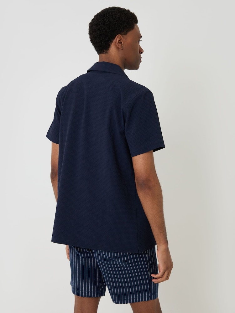 Threadbare Blue Boxy Fit Textured Short Sleeve Shirt - Image 2 of 5