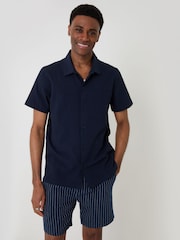 Threadbare Blue Boxy Fit Textured Short Sleeve Shirt - Image 5 of 5