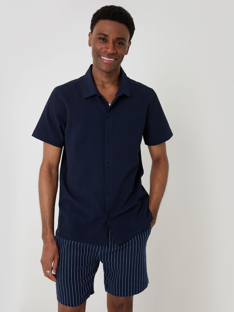 Threadbare Blue Boxy Fit Textured Short Sleeve Shirt - Image 5 of 5