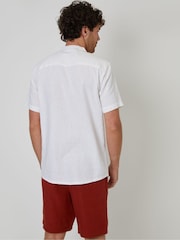 Puti - Threadbare Grandad Collar Linen Blend Short Sleeve Shirt - Larawan 2 ng 4