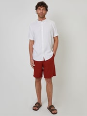 Puti - Threadbare Grandad Collar Linen Blend Short Sleeve Shirt - Larawan 3 ng 4