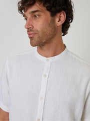 Puti - Threadbare Grandad Collar Linen Blend Short Sleeve Shirt - Larawan 4 ng 4