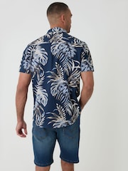 Threadbare Blue Leaf Print Short Sleeve Shirt - Image 3 of 4