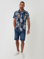 Threadbare Blue Leaf Print Short Sleeve Shirt - Image 4 of 4