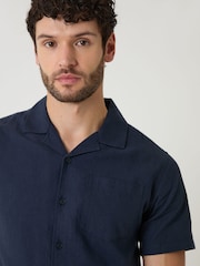 Threadbare Blue Linen Cotton Blend Short Sleeve Shirt - Image 4 of 4