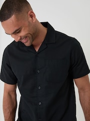 Threadbare Black Linen Cotton Blend Short Sleeve Shirt - Image 1 of 5