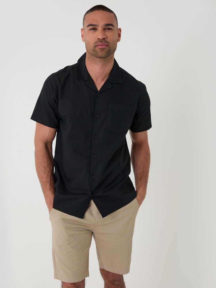 Threadbare Black Linen Cotton Blend Short Sleeve Shirt - Image 2 of 5