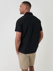 Threadbare Black Linen Cotton Blend Short Sleeve Shirt - Image 3 of 5