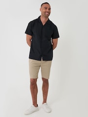 Threadbare Black Linen Cotton Blend Short Sleeve Shirt - Image 4 of 5