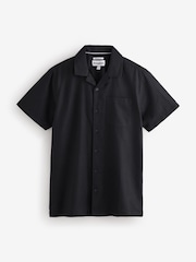 Threadbare Black Linen Cotton Blend Short Sleeve Shirt - Image 5 of 5