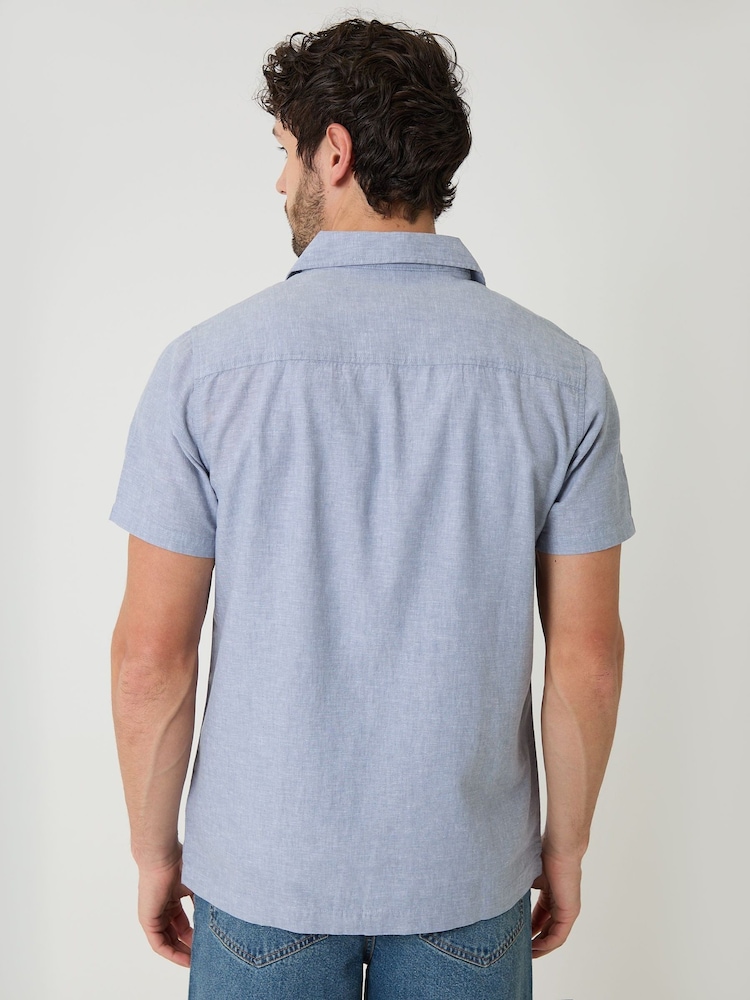 Threadbare Denim Blue Linen Cotton Blend Short Sleeve Shirt - Image 2 of 4