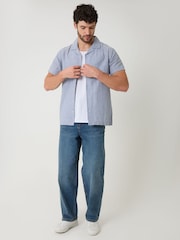 Threadbare Denim Blue Linen Cotton Blend Short Sleeve Shirt - Image 3 of 4