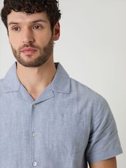 Threadbare Denim Blue Linen Cotton Blend Short Sleeve Shirt - Image 4 of 4