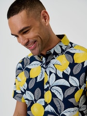 Threadbare Blue Lemon Print Short Sleeve Shirt - Image 4 of 5