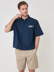 Threadbare Blue Sunset Boulevard Embroidered Boxy Fit Short Sleeve Shirt - Image 2 of 4