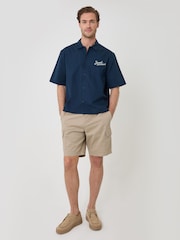 Threadbare Blue Sunset Boulevard Embroidered Boxy Fit Short Sleeve Shirt - Image 3 of 4