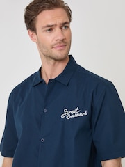 Threadbare Blue Sunset Boulevard Embroidered Boxy Fit Short Sleeve Shirt - Image 4 of 4
