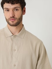 Neutralna boja - Threadbare Košulja Kratki rukav Boki Fit od lanene mešavine - Slika 4 od 4