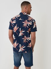 Threadbare Blue Tropical Leaf Print Short Sleeve Shirt - Image 2 of 4