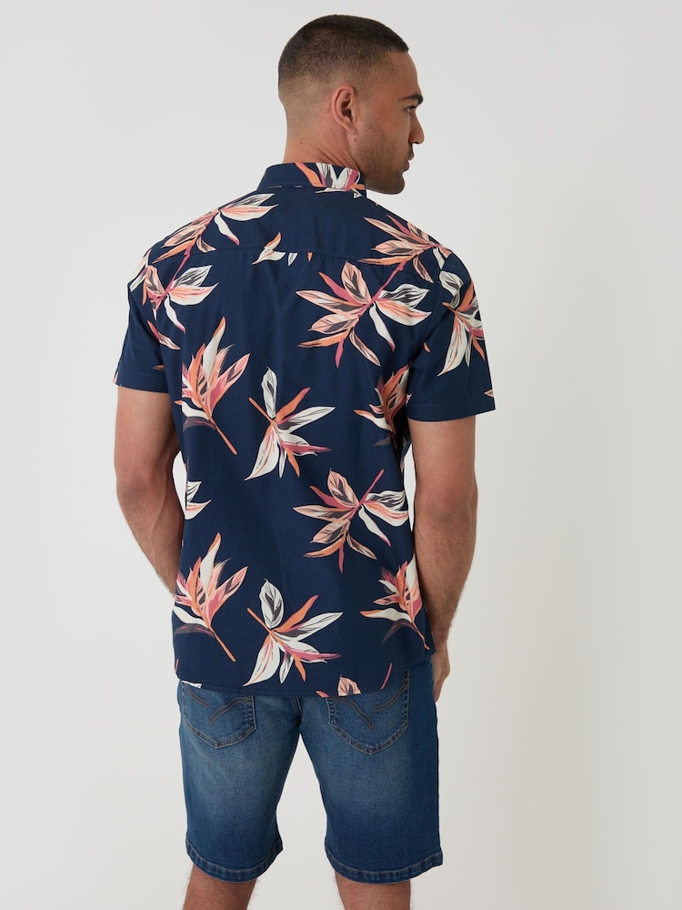 Threadbare Blue Tropical Leaf Print Short Sleeve Shirt - Image 2 of 4