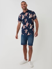 Threadbare Blue Tropical Leaf Print Short Sleeve Shirt - Image 3 of 4