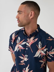 Threadbare Blue Tropical Leaf Print Short Sleeve Shirt - Image 4 of 4