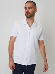 Threadbare White Pique Revere Collar Short Sleeve Shirt - Image 1 of 4