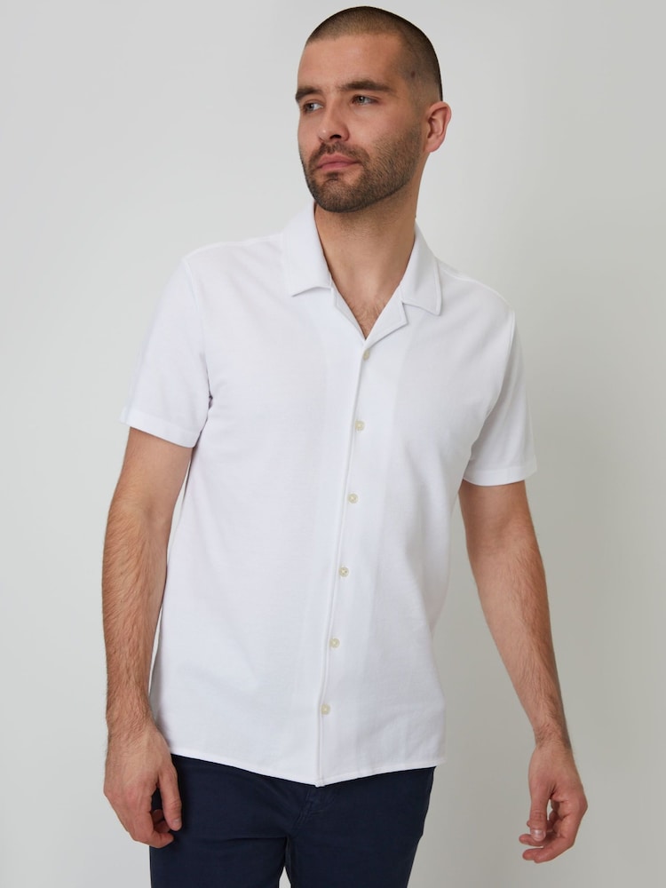Threadbare White Pique Revere Collar Short Sleeve Shirt - Image 1 of 4