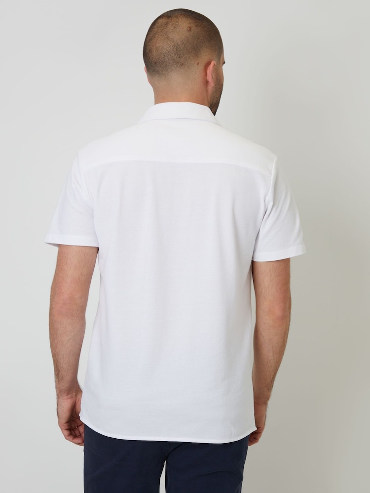 Threadbare White Pique Revere Collar Short Sleeve Shirt - Image 2 of 4