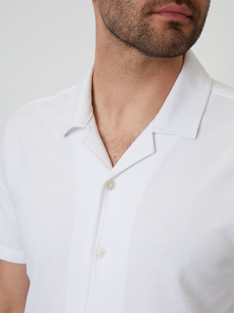 Threadbare White Pique Revere Collar Short Sleeve Shirt - Image 4 of 4