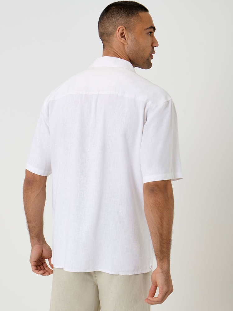 Threadbare White Relaxed Fit Linen Blend Short Sleeve Shirt - Image 2 of 5 Threadbare White Relaxed Fit Linen Blend Short Sleeve Shirt - Image 2 of 5