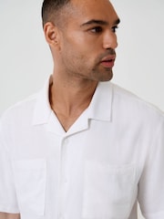 Threadbare White Relaxed Fit Linen Blend Short Sleeve Shirt - Image 4 of 5
