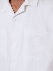 Threadbare White Relaxed Fit Linen Blend Short Sleeve Shirt - Image 7 of 10