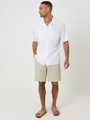 Threadbare White Relaxed Fit Linen Blend Short Sleeve Shirt - Image 8 of 10