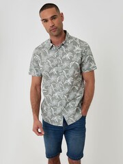 Threadbare Green Tropical Print Short Sleeve Shirt - Image 1 of 4