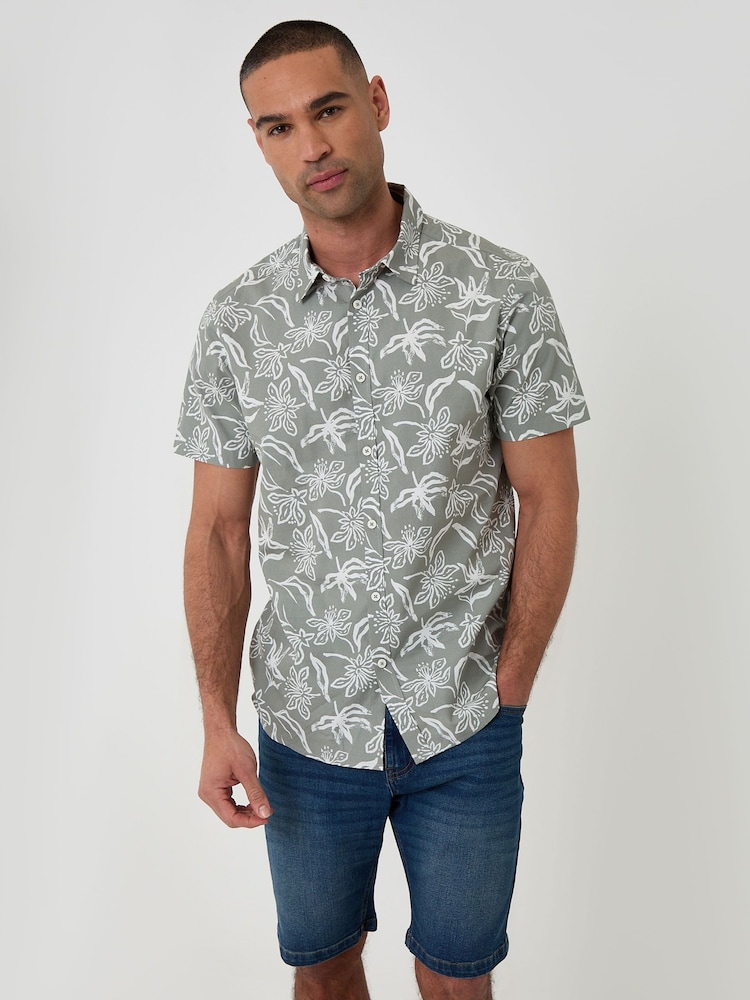Threadbare Green Tropical Print Short Sleeve Shirt - Image 1 of 4