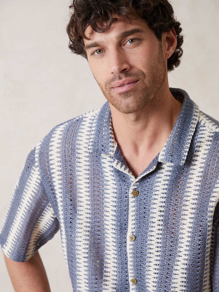 Threadbare Blue Crochet Relaxed Fit Short Sleeve Shirt - Image 6 of 6