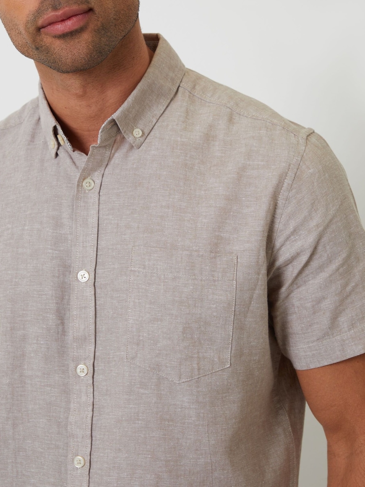Threadbare Brown Short Sleeve Linen Blend Shirt - Image 4 of 4 Threadbare Brown Short Sleeve Linen Blend Shirt - Image 4 of 4