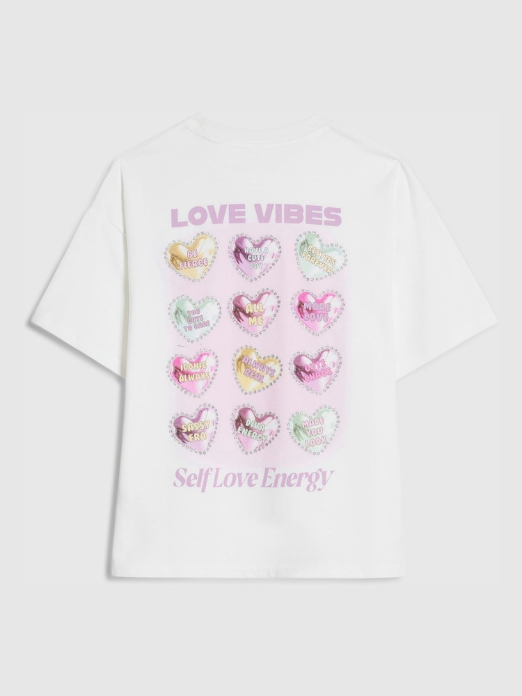 River Island White Valentines Love Vibes T-Shirt - Image 1 of 4