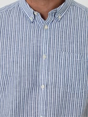 ブルー - Threadbare Stripe Linen Cotton Blend Short Sleeve Shirt - 画像 4 / 4