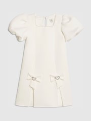 River Island Cream Puff Sleeve Scuba Bow Dress - Image 1 of 4