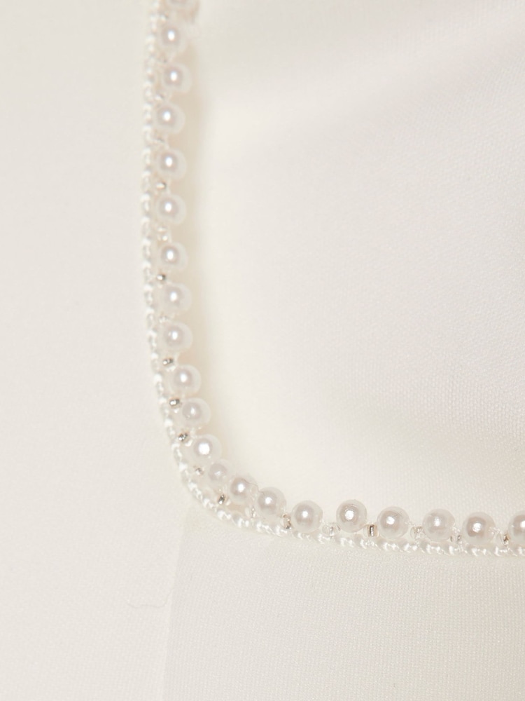 River Island Cream Puff Sleeve Scuba Bow Dress - Image 4 of 4